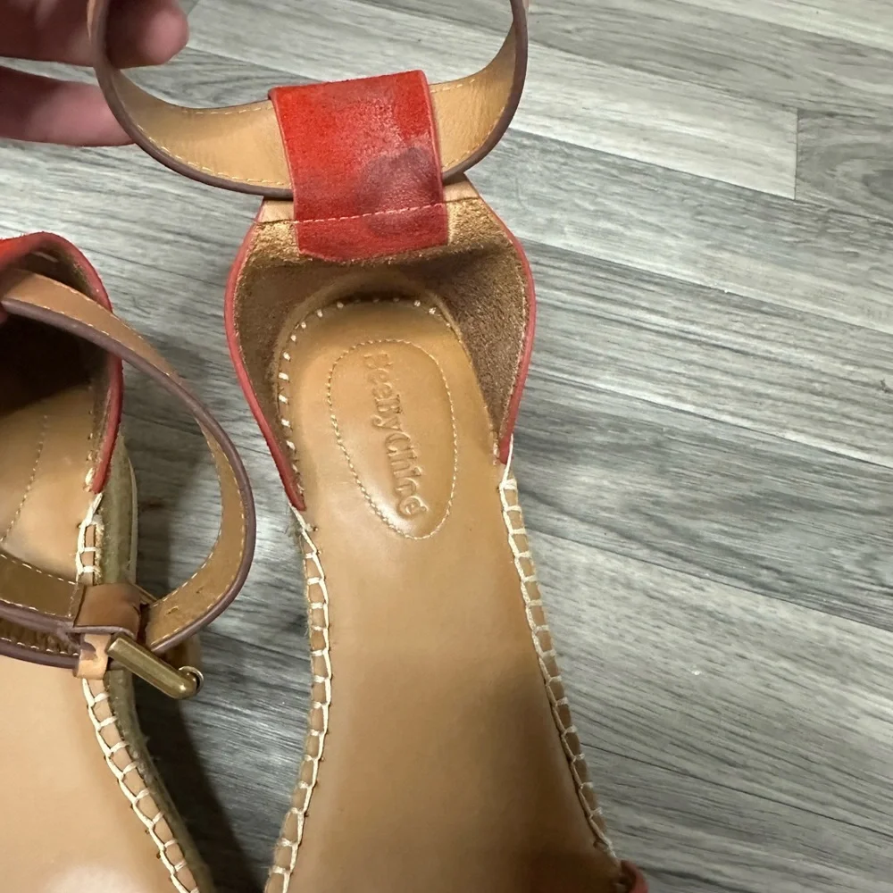 See by Chloe Glyn Mid Wedge Platform Espadrilles Suede Red 38